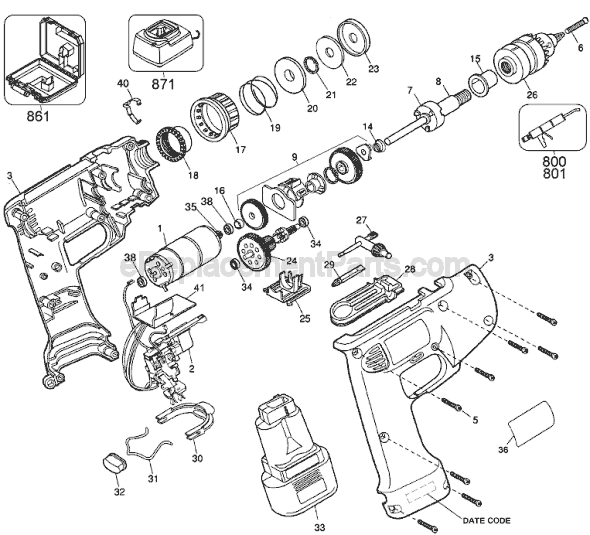 Page A Diagram and Parts List for 2665 Type 2 Black and Decker Cordless Drill